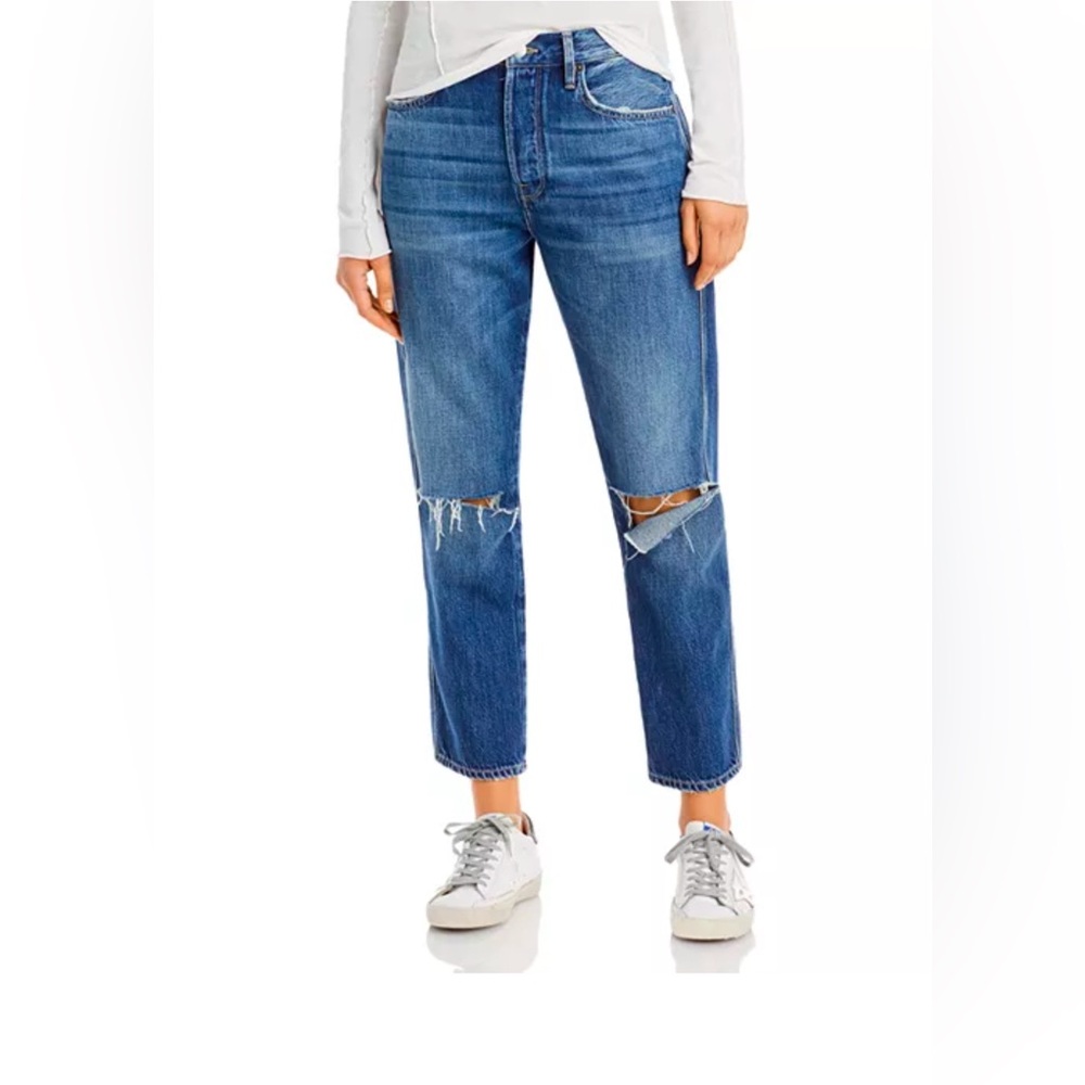 Frame Le Original High Rise Straight Leg Distressed Knee Rip Jeans Blue Size 30